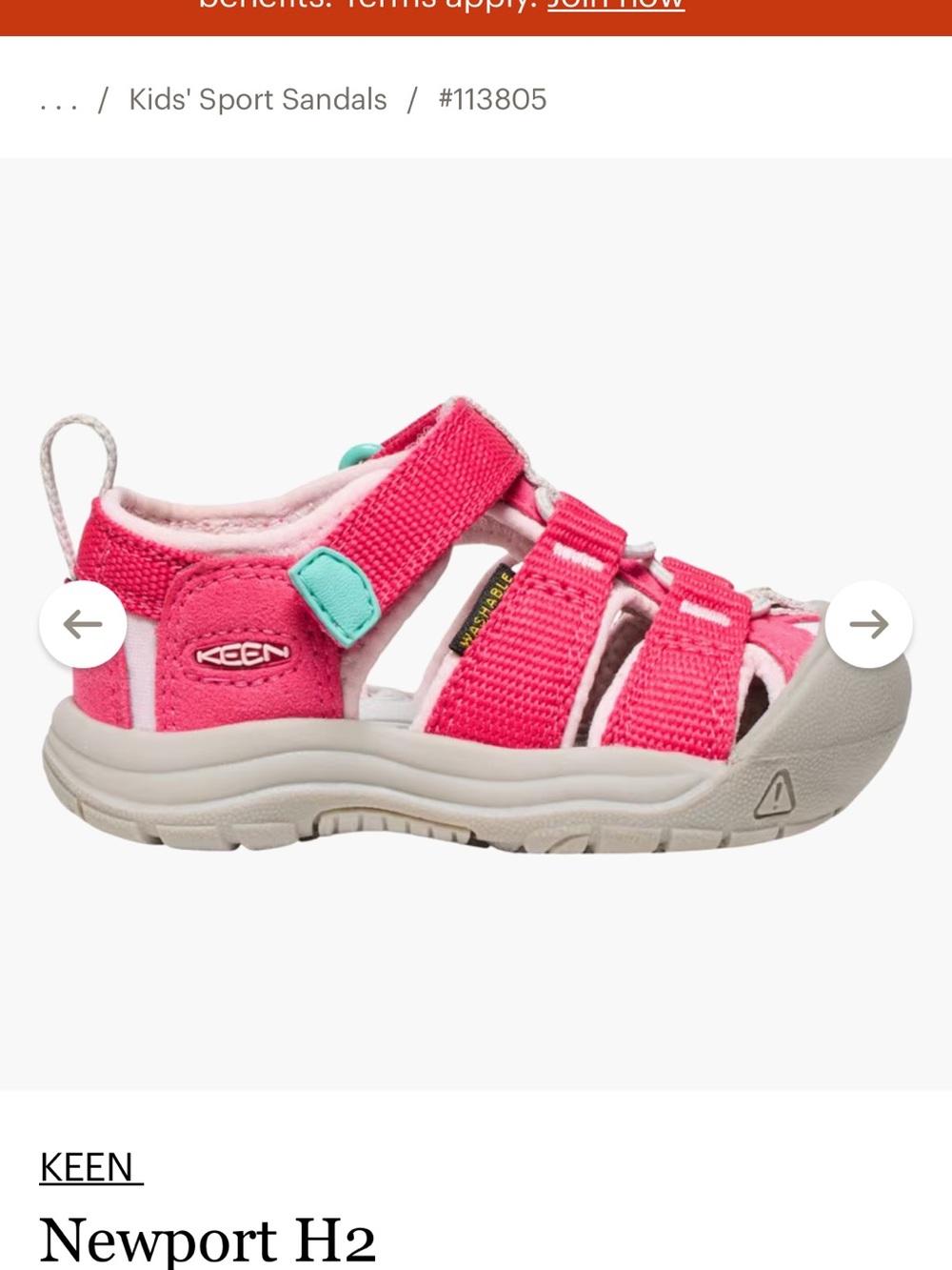 KEEN Kids Newport H2 Sport Sandal - Hot Pink with Teal Accent. Size 7